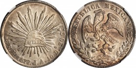 MEXICO. 8 Reales, 1877-Ho JA. Hermosillo Mint. NGC MS-63+.
KM-377.9; DP-Ho21. Exhibits a bold full strike and a nice carthwheel effect highlighted li...