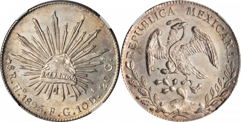 MEXICO. 8 Reales, 1895-Ho FG. Hermosillo Mint. NGC MS-63+.
KM-377.9; DP-Ho42. T...