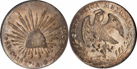 MEXICO. 8 Reales, 1877-Oa AE. Oaxaca Mint. NGC MS-64.
KM-377.11; DP-Oa22. Tied for second finest certified of the date at either NGC or PCGS with fou...