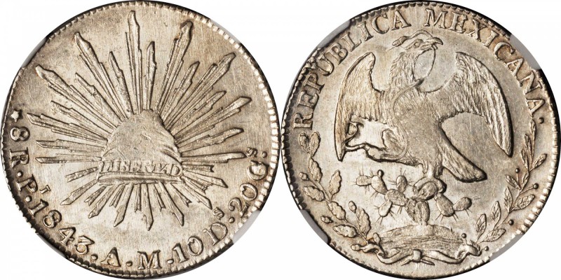 MEXICO. 8 Reales, 1843-Pi AM. San Luis Potosi Mint. NGC MS-62.
KM-377.12; DP-Pi...