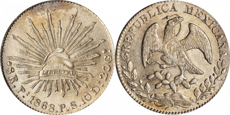 MEXICO. 8 Reales, 1868-Pi PS. San Luis Potosi Mint. PCGS MS-63.
KM-377.12; DP-P...