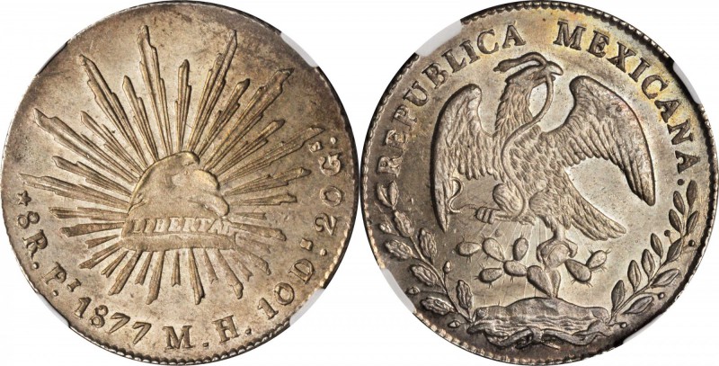 MEXICO. 8 Reales, 1877-Pi MH. San Luis Potosi Mint. NGC MS-64.
KM-377.12; DP-Pi...
