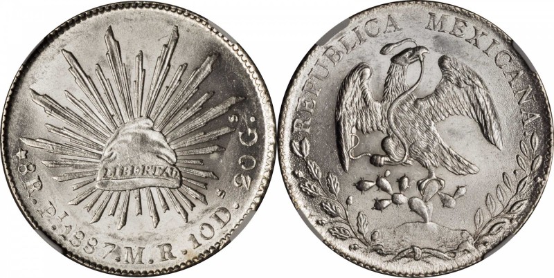 MEXICO. 8 Reales, 1887-Pi MR. San Luis Potosi Mint. NGC MS-63.
KM-377.12; DP-Pi...