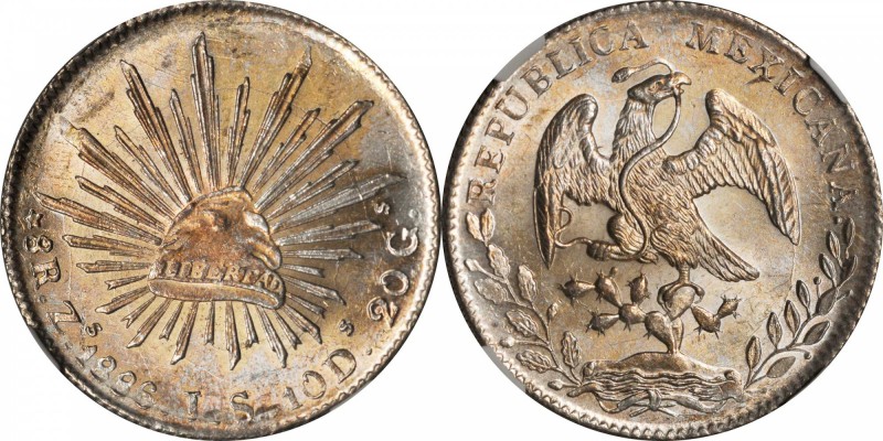 MEXICO. 8 Reales, 1886-Zs JS. Zacatecas Mint. NGC MS-63+.
KM-377.13; DP-Zs71. G...