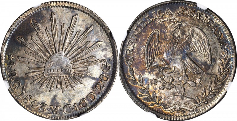 MEXICO. 4 Reales, 1843-Ga MC. Guadalajara Mint. NGC AU-58.
KM-375.2. On the cus...
