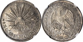 MEXICO. 4 Reales, 1844-Ga MC. Guadalajara Mint. NGC AU-58.
KM-375.2. Nicely detailed with light gray color, few marks and flashy gleam remaining in t...