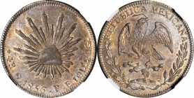 MEXICO. 4 Reales, 1856-Go PF. Guanajuato Mint. NGC AU-58.
KM-375.4. Impressive flash appears in the fields with a lovely mixture of gray and orange o...