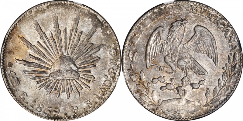 MEXICO. 4 Reales, 1859-Go PF. Guanajuato Mint. NGC AU-55.
KM-375.4. Well struck...