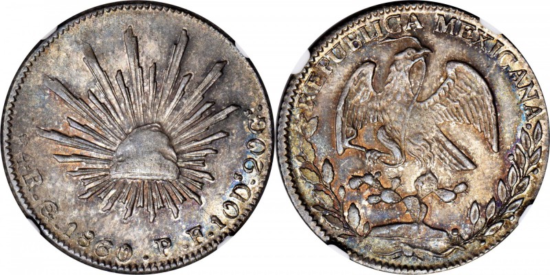 MEXICO. 4 Reales, 1860-Go PF. Guanajuato Mint. NGC MS-62.
KM-375.4. Richly tone...