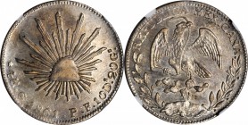 MEXICO. 4 Reales, 1861-Go PF. Guanajuato Mint. NGC AU-58.
KM-375.4. Abundant luster in fields with light champagne toning. The only graded example of...