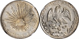 MEXICO. 4 Reales, 1867/57-Go YF/PF. Guanajuato Mint. NGC AU-58.
KM-375.4. Pale toned with strong luster in the fields. Some peripheral striking softn...