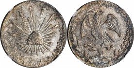 MEXICO. 4 Reales, 1868/58-Go YF/PF. Guanajuato Mint. NGC MS-61.
KM-375.4. Fully Mint State with dappled variegated toned around the obverse edges tha...