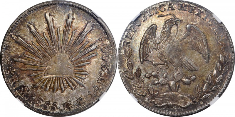 MEXICO. 4 Reales, 1855-Mo GF/GC. Mexico City Mint. NGC MS-63.
KM-375.6. Lustrou...