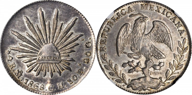 MEXICO. 4 Reales, 1868-Mo CH/PH. Mexico City Mint. NGC AU-58.
KM-375.6. An idea...