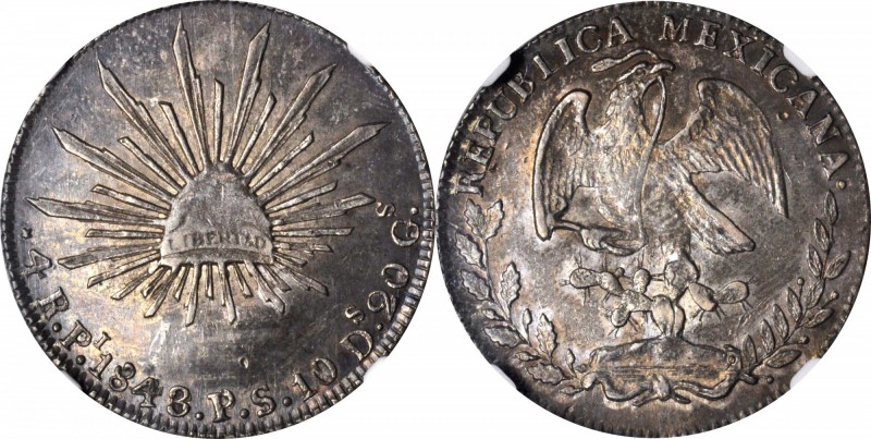 MEXICO. 4 Reales, 1843/2-Pi PS. San Luis Potosi Mint. NGC AU-58.
KM-375.8. Bold...