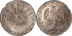 MEXICO. 4 Reales, 1844-Pi AM. San Luis Potosi Mint. NGC AU-55.
KM-375.8. Nicely detailed on the obverse with just a slight weakness on the reverse ce...