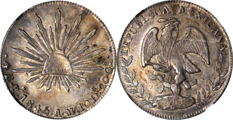 MEXICO. 4 Reales, 1845-Pi AM. San Luis Potosi Mint. NGC AU-55.
KM-375.8. Attrac...