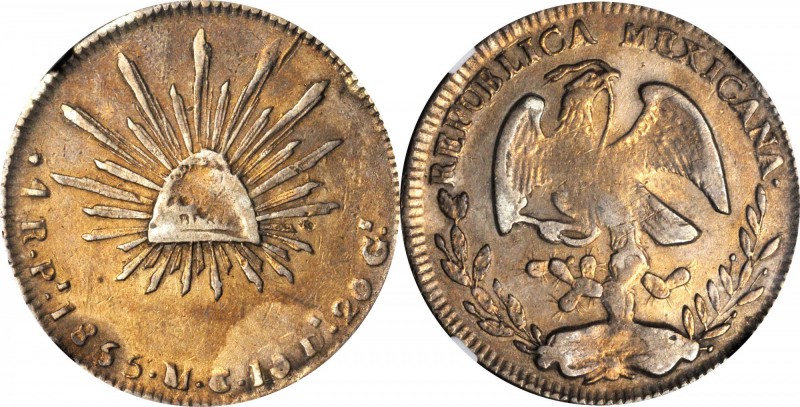 MEXICO. 4 Reales, 1855-Pi MC. San Luis Potosi Mint. NGC VF-25.
KM-375.8. Evenly...