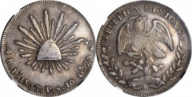 MEXICO. 4 Reales, 1857-Pi PS. San Luis Potosi Mint. NGC VF-25.
KM-375.8. Soft gray toned with a few marks scattered over the surfaces. VERY RARE as a...
