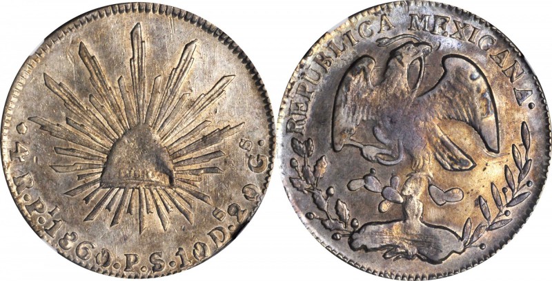 MEXICO. 4 Reales, 1860-Pi PS. San Luis Potosi Mint. NGC VF Details--Reverse Scra...