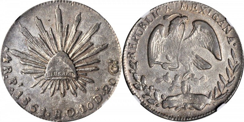 MEXICO. 4 Reales, 1861-Pi RO. San Luis Potosi Mint. NGC EF-45.
KM-375.8. Attrac...