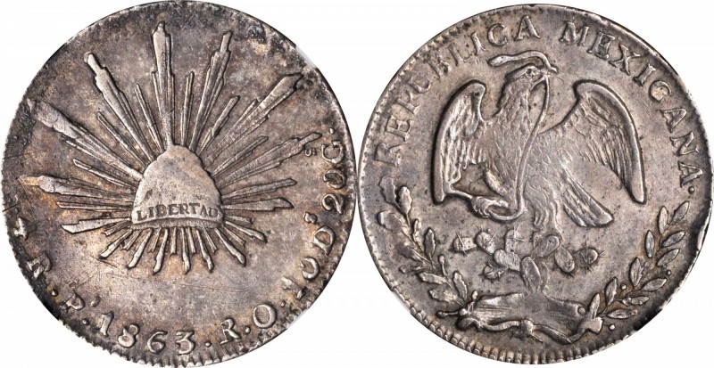 MEXICO. 4 Reales, 1863-Pi RO. San Luis Potosi Mint. NGC EF-40.
KM-375.8. Well s...