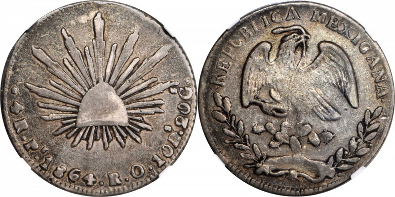 MEXICO. 4 Reales, 1864-Pi RO. San Luis Potosi Mint. NGC VF-25.
KM-375.8. Proble...
