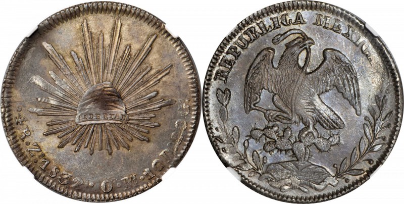 MEXICO. 4 Reales, 1832-Zs OM. Zacatecas Mint. NGC MS-63.
KM-375.9. Beautifully ...