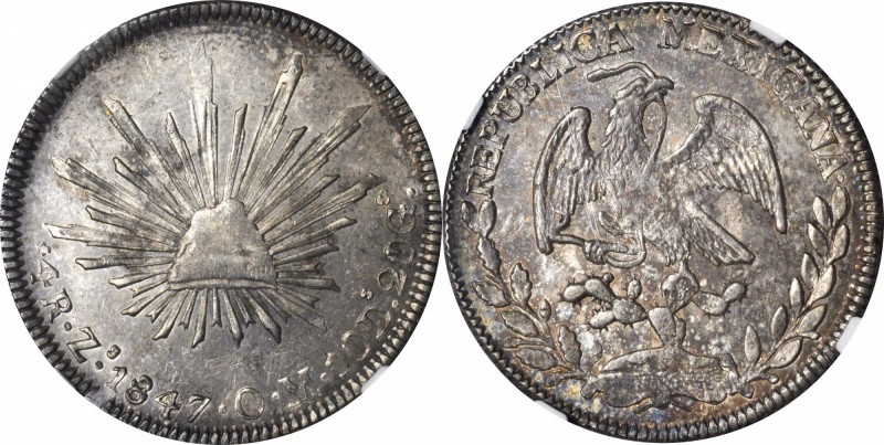 MEXICO. 4 Reales, 1847-Zs OM. Zacatecas Mint. NGC MS-61.
KM-375.9. Handsome qua...