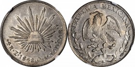 MEXICO. 4 Reales, 1848-Zs OM. Zacatecas Mint. NGC AU-53.
KM-375.9. Lustrous with most of the intended detail present over the surfaces.
Ex: Richard ...