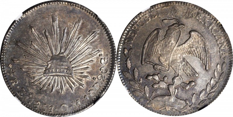 MEXICO. 4 Reales, 1851-Zs OM. Zacatecas Mint. NGC MS-63.
KM-375.9. An example o...