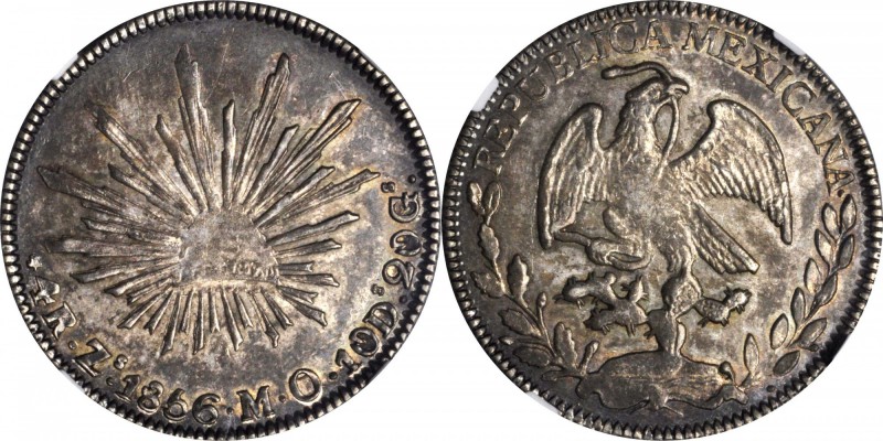 MEXICO. 4 Reales, 1856-Zs OM. Zacatecas Mint. NGC AU-58.
KM-375.9. Deeply toned...