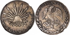 MEXICO. 4 Reales, 1857-Zs MO. Zacatecas Mint. NGC VF-35.
KM-375.9. Incorrect assayer combination "OM" stated on holder. A captivating example with "c...
