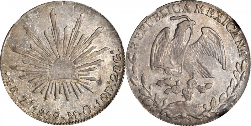 MEXICO. 4 Reales, 1859-Zs MO. Zacatecas Mint. NGC EF-40.
KM-375.9. Moderately c...