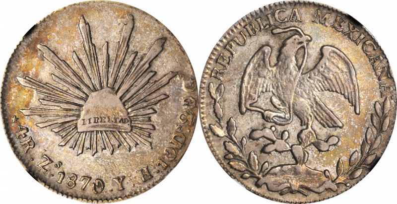 MEXICO. 4 Reales, 1870-Zs YH. Zacatecas Mint. NGC VF-35.
KM-375.9. Well struck ...