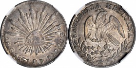 MEXICO. 2 Reales, 1861-C PV. Culiacan Mint. NGC AU-53.
KM-374.3. Nicely detailed with even gray toning and little evidence of circulation on the high...