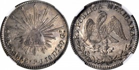 MEXICO. 2 Reales, 1838-Go PJ. Guanajuato Mint. NGC MS-62.
KM-374.8. Sharply detailed with evidence of die clashing on both sides.
Ex: Richard Ponter...