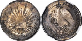MEXICO. 2 Reales, 1825-Mo JM. Mexico City Mint. NGC MS-64.
KM-374.10. Uniquely toned with bright luster in the fields and sharp definition around the...