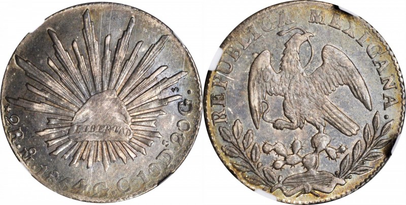 MEXICO. 2 Reales, 1854/44-Mo GC. Mexico City Mint. NGC MS-62.
KM-374.10. Bathed...