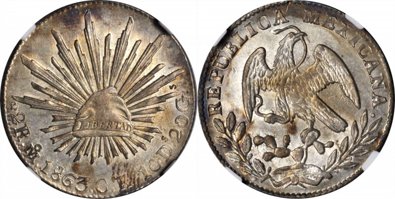 MEXICO. 2 Reales, 1863-Mo CH. Mexico City Mint. NGC MS-63.
KM-374.10. Well stru...
