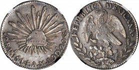 MEXICO. 2 Reales, 1844-Pi AM. San Luis Potosi Mint. NGC AU-55.
KM-374.11. Approaching fully detailed with lightly toned surfaces. The only graded exa...
