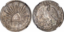 MEXICO. 2 Reales, 1832-Zs OM. Zacatecas Mint. NGC AU-53.
KM-374.12. Possessing a bold appearance with pervasive gray to russet toning. An attractive ...