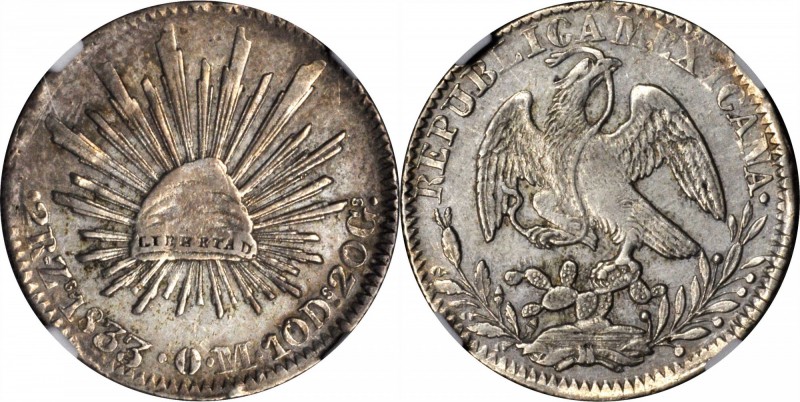 MEXICO. 2 Reales, 1833-Zs OM. Zacatecas Mint. NGC AU-50.
KM-374.12. Well struck...