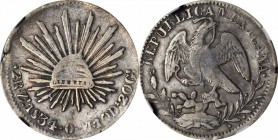 MEXICO. 2 Reales, 1834-Zs OM. Zacatecas Mint. NGC VF-30.
KM-375.9. Moderately circulated with gray toning throughout and a planchet flaw at 9 o'clock...