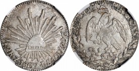 MEXICO. 2 Reales, 1867-Zs JS. Zacatecas Mint. NGC AU-55.
KM-374.12. Marvelous eye appeal for the grade with bold designs and complimentary tone. The ...
