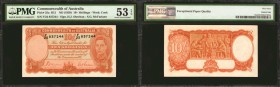 AUSTRALIA. Commonwealth Bank of Australia. 10/- Shillings, (1939-52). P-25a. PMG About Uncirculated 53 EPQ.
R12. A tougher note to find in fully orig...