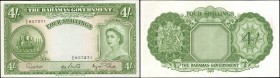 BAHAMAS. Bahamas Government. 4 Shillings, 1936 (1953). P-13d. Choice About Uncirculated.
A nearly uncirculated QEII with nice green inks throughout.