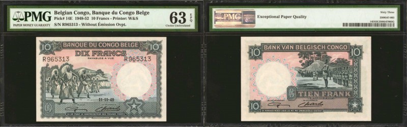 BELGIAN CONGO. Banque du Congo Belge. 10 Francs, 1948. P-14E. PMG Choice Uncircu...