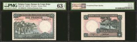 BELGIAN CONGO. Banque du Congo Belge. 10 Francs, 1948. P-14E. PMG Choice Uncirculated 63 EPQ.
Without Emission Overprint. Fully original with bright ...