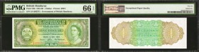 BRITISH HONDURAS. Government of British Honduras. 1 Dollar, 1965. P-28b. PMG Gem Uncirculated 66 EPQ.
A fully original 1965 British Honduras piece fo...